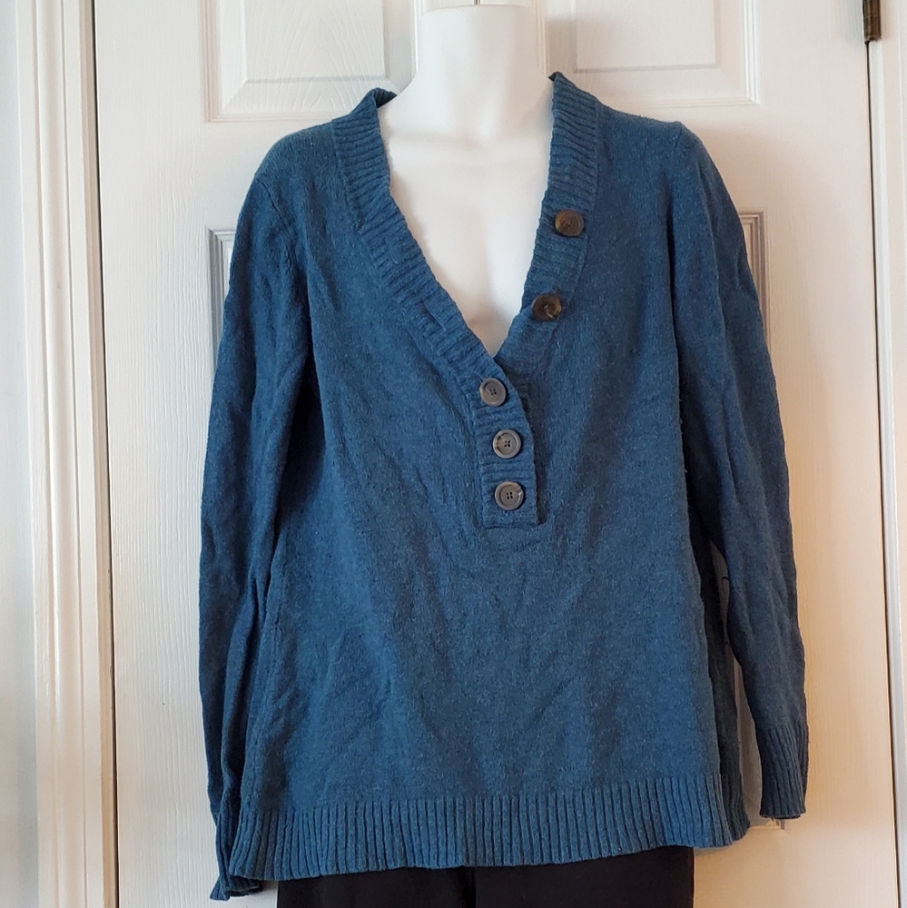 Women's Blue Deep V Sweater